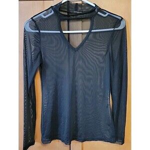 Cleo Apparel Women's Top Blouse Long Sleeve Stretchy Black Mesh S* Read***